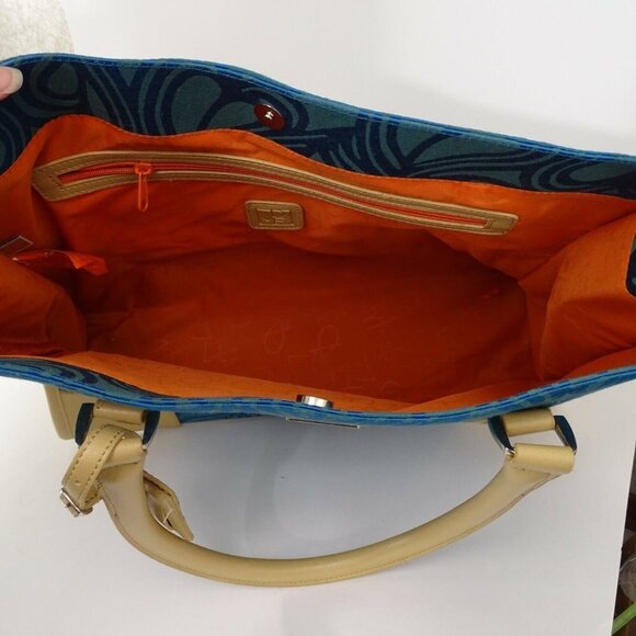 Diane Von Furstenberg DVF Travel Bag Luggage Tote Carryon Blue Tan Canvas - Picture 7 of 12